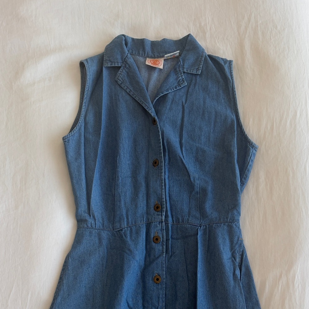 Sleeveless Vintage Denim Button-Front Dress Super Flattering